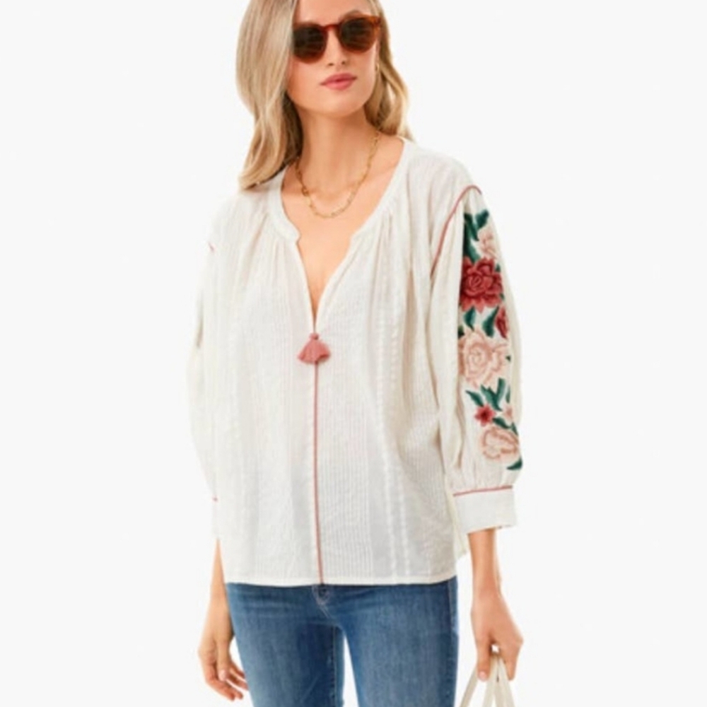 Roller Rabbit Desert Flower Laura Embroidered Top